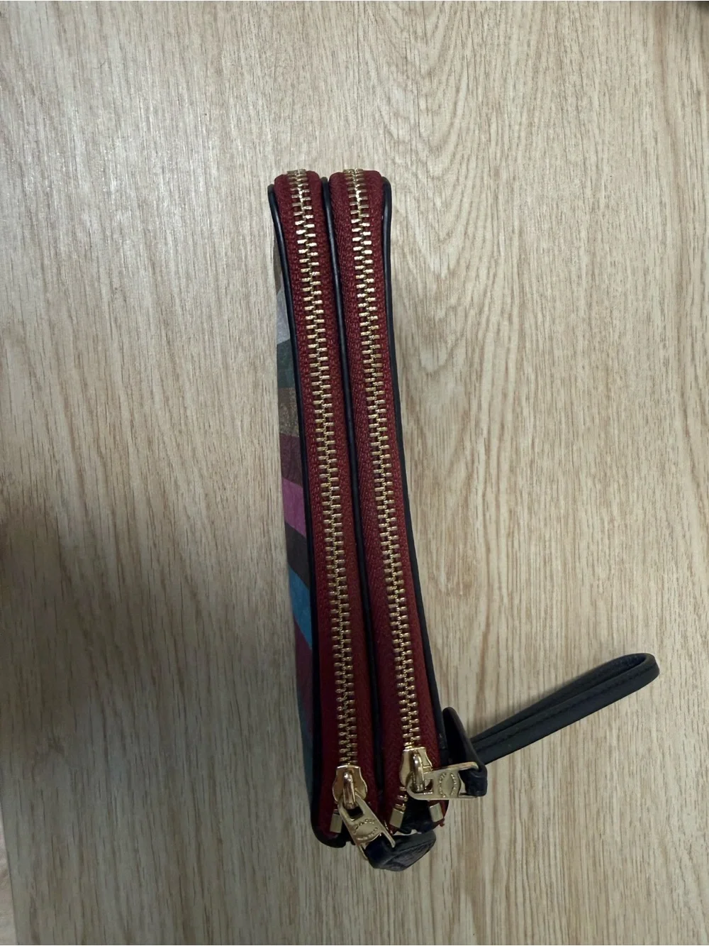 Coach Multicolor Signature Stripe Double Zip Wristlet Wallet
